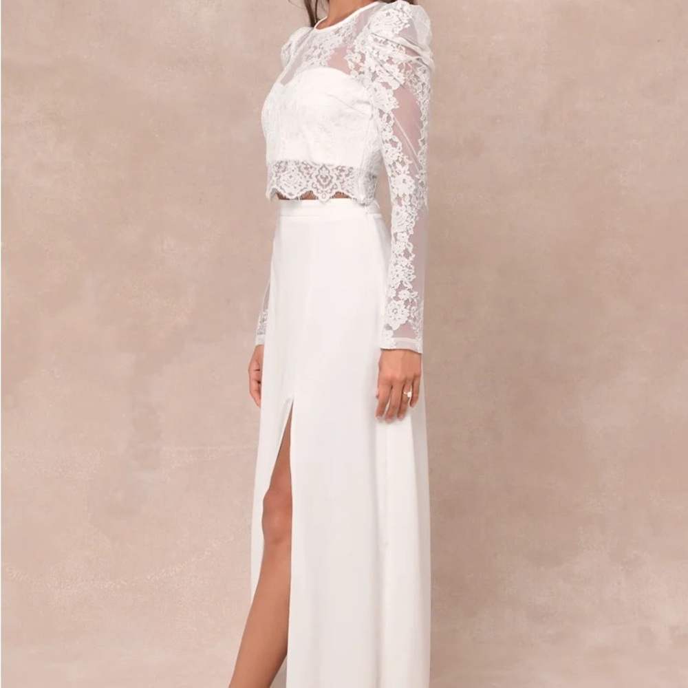 Lulu's Heavenly Promise White Sheer Lace Top Only (Part of Two-piece Set)